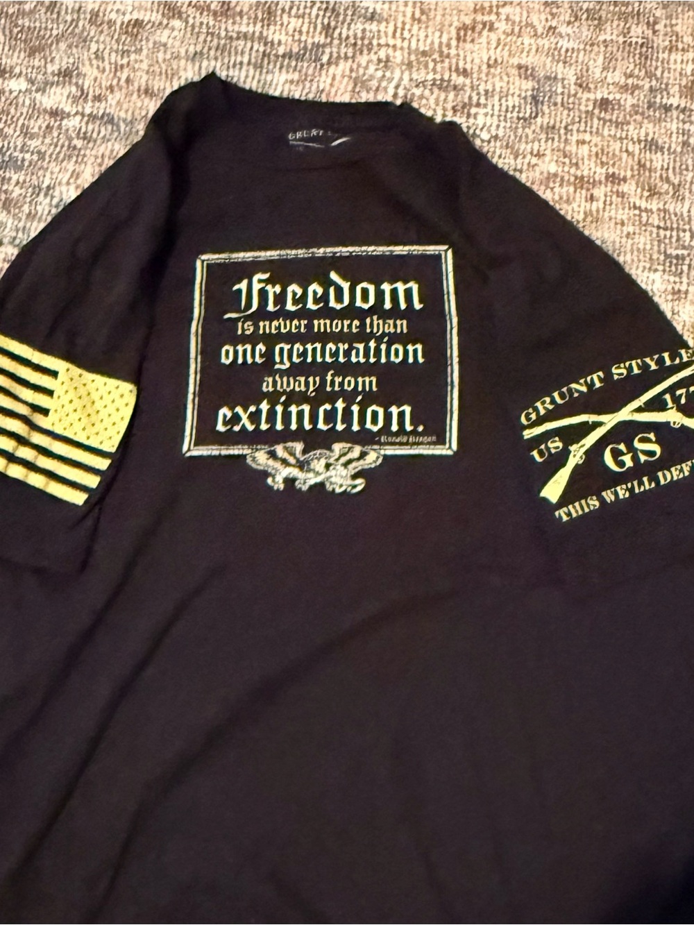 Grunt Style Black Long-Sleeve 'Freedom' Graphic Tee with Yellow Accents